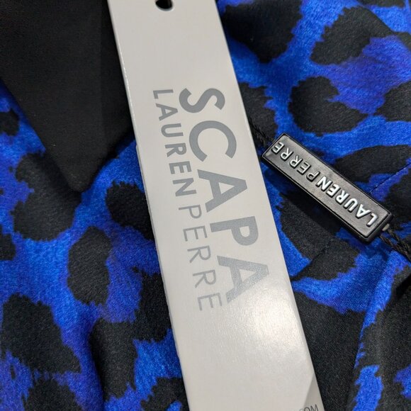 Scapa Lauren Perre Duchessa XS Royal Blue Black Animal Print Shirt NWT - Picture 12 of 16